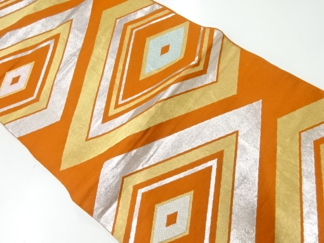 JAPANESE KIMONO / ANTIQUE FUKURO OBI / SILK / WOVEN RHOMBUS